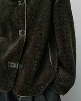 Manteau en fausse fourrure oversize boutonné kaki Amelio