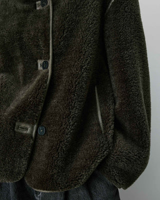 Manteau en fausse fourrure oversize boutonné kaki Amelio