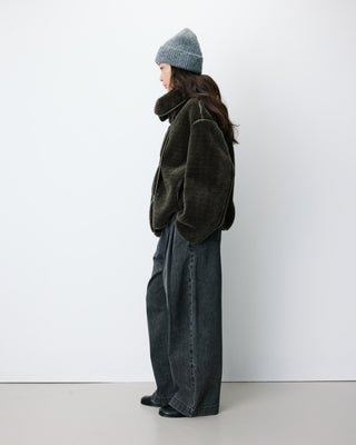 Manteau en fausse fourrure oversize boutonné kaki Amelio