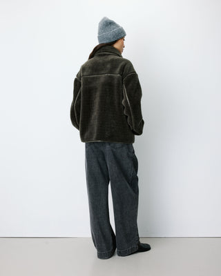 Manteau en fausse fourrure oversize boutonné kaki Amelio