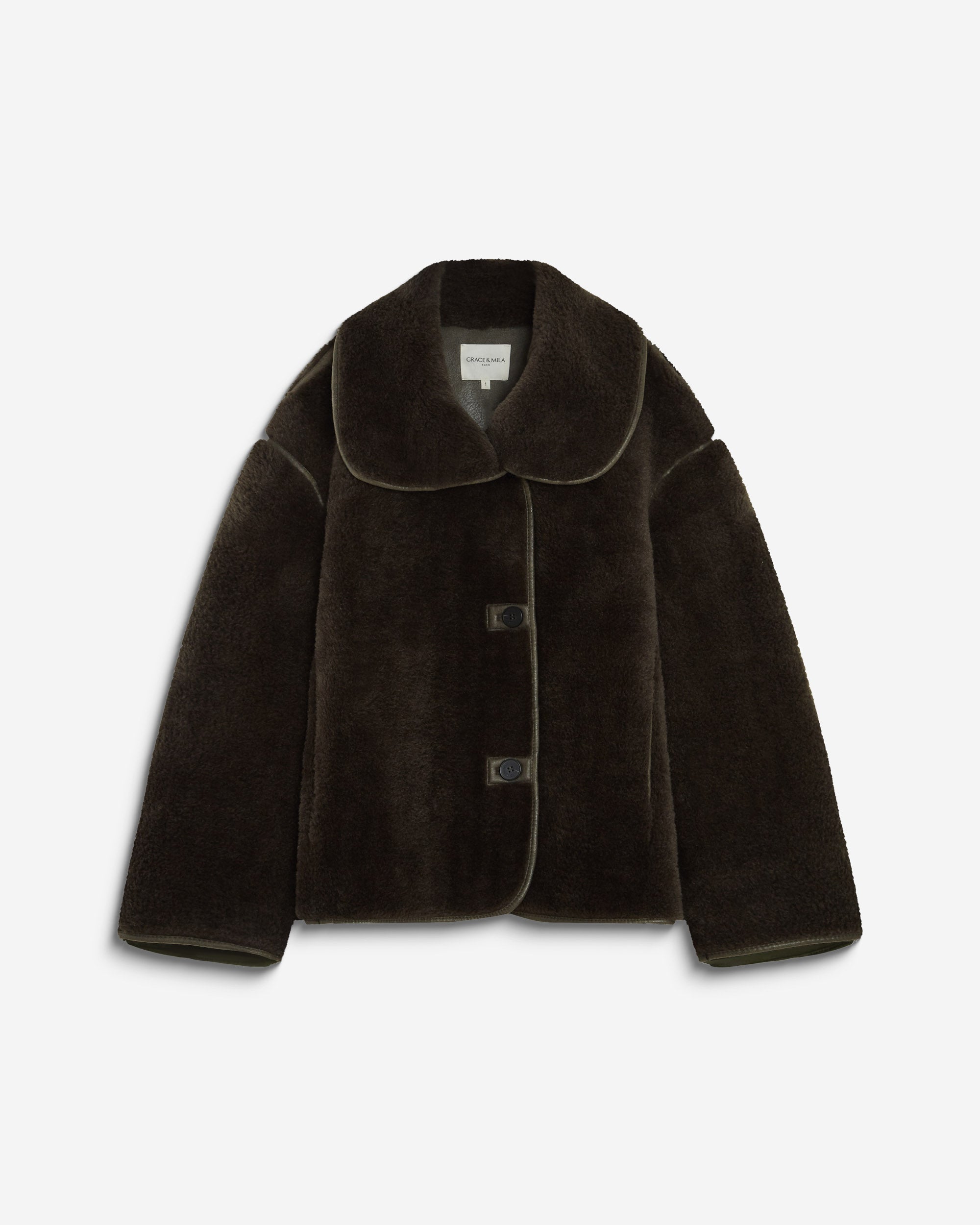 Manteau en fausse fourrure oversize boutonné kaki Amelio