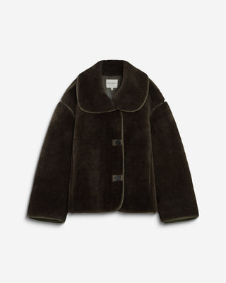 Manteau en fausse fourrure oversize boutonné kaki Amelio