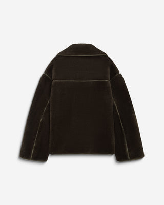 Manteau en fausse fourrure oversize boutonné kaki Amelio