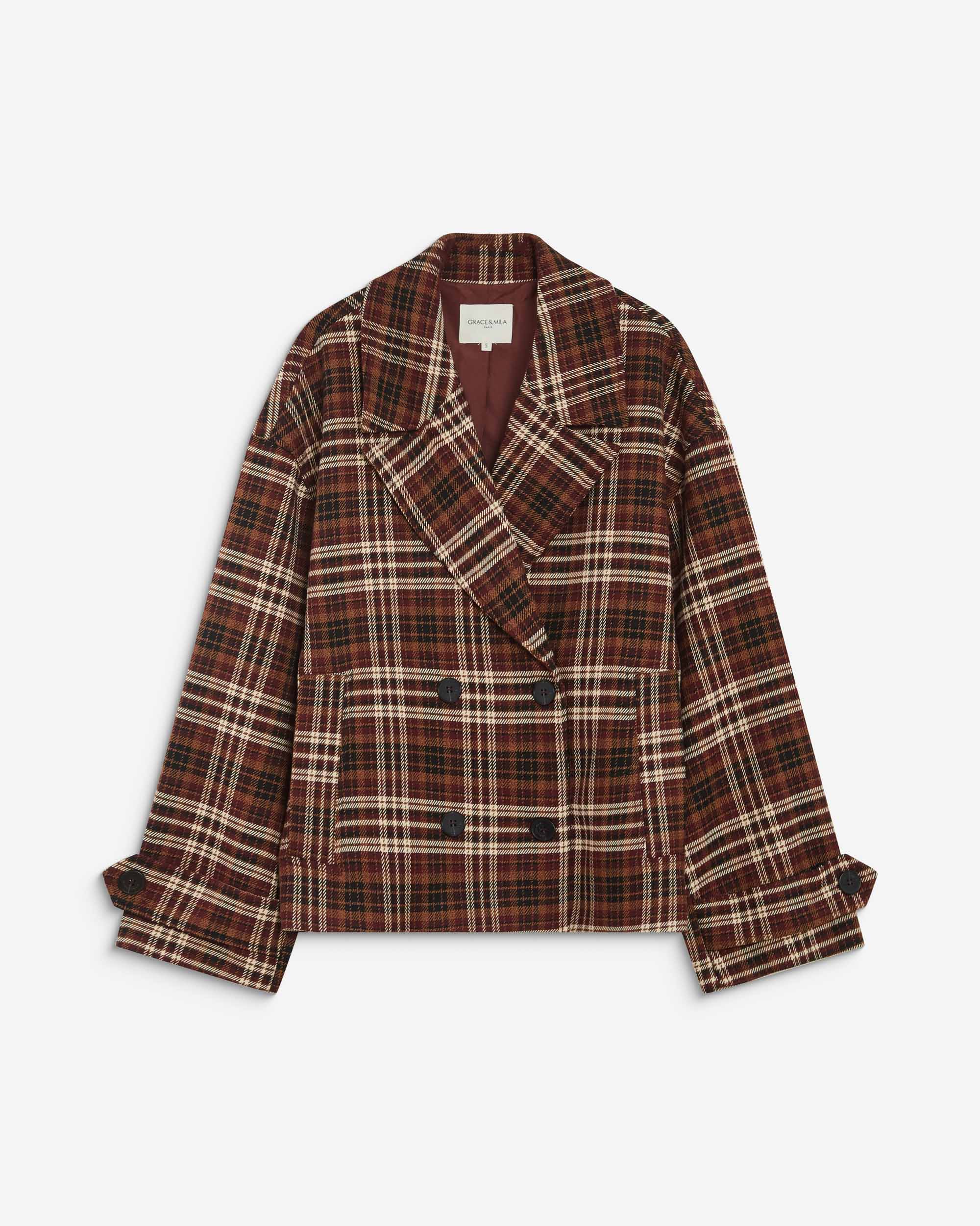 Manteau oversize croisé à carreaux cherry Ayme