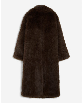 Manteau long oversize en fausse fourrure chocolat Alara