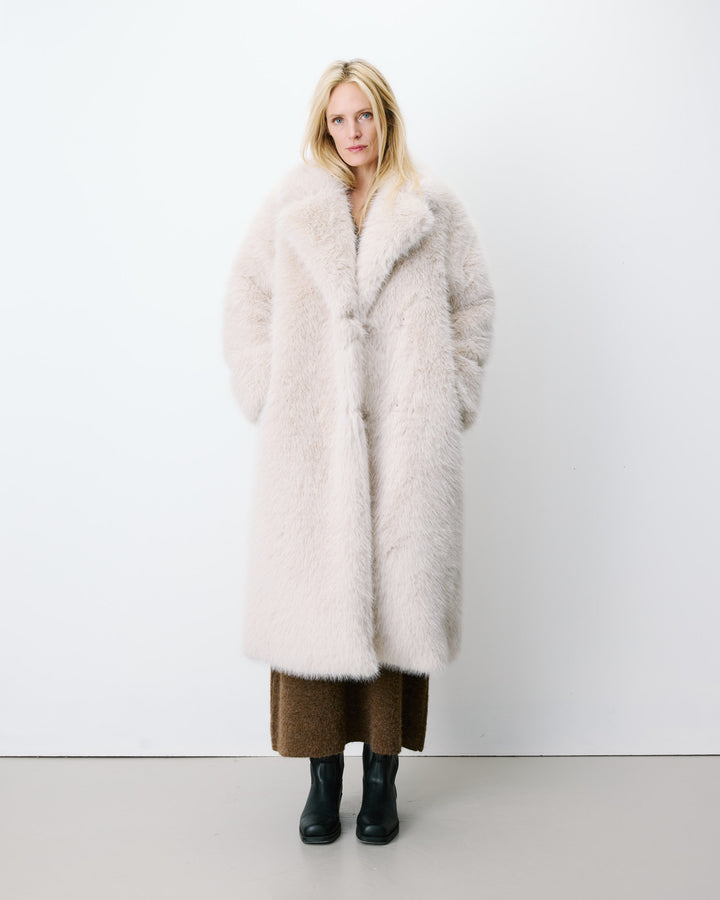 Manteau long oversize en fausse fourrure grege Alara