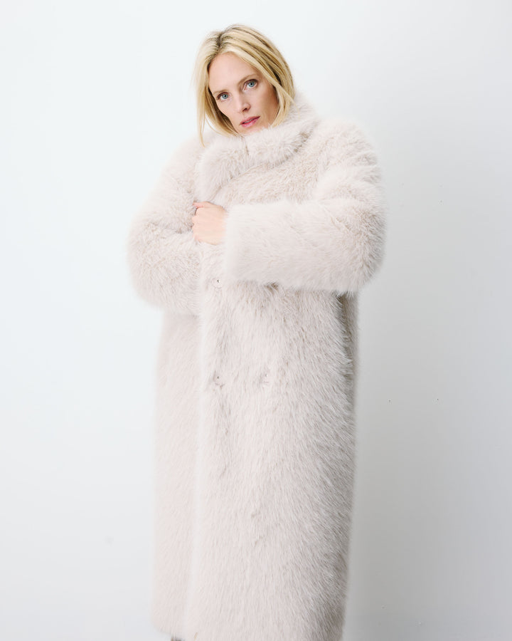 Manteau long oversize en fausse fourrure grege Alara