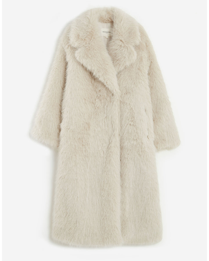 Manteau long oversize en fausse fourrure grege Alara