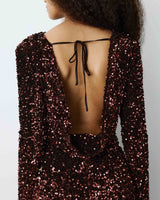 Robe fourreau courte à sequins dos nu chocolat Bahia