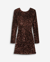 Robe fourreau courte à sequins dos nu chocolat Bahia