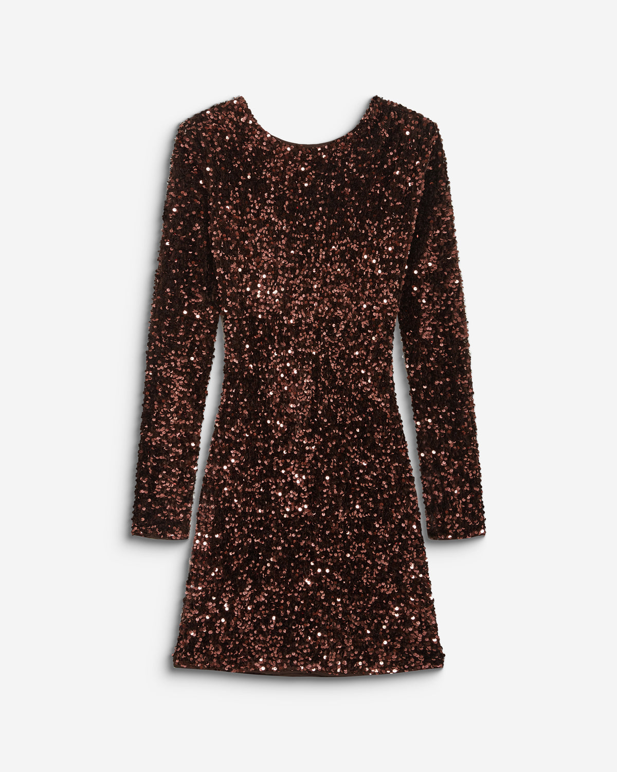 Robe fourreau courte à sequins dos nu chocolat Bahia
