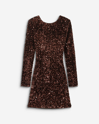 Robe fourreau courte à sequins dos nu chocolat Bahia