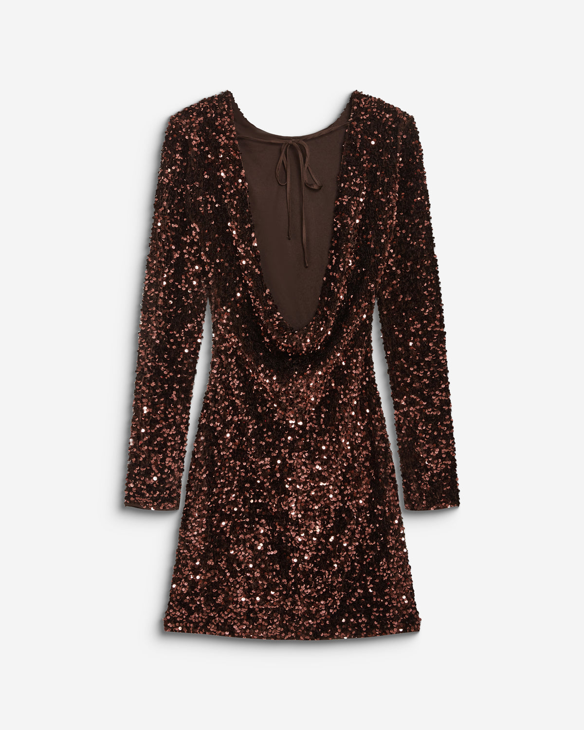 Robe fourreau courte à sequins dos nu chocolat Bahia