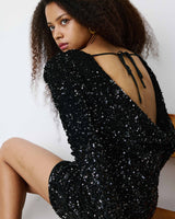 Robe fourreau courte à sequins dos nu noir Bahia