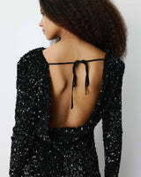 Robe fourreau courte à sequins dos nu noir Bahia