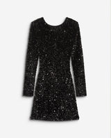 Robe fourreau courte à sequins dos nu noir Bahia