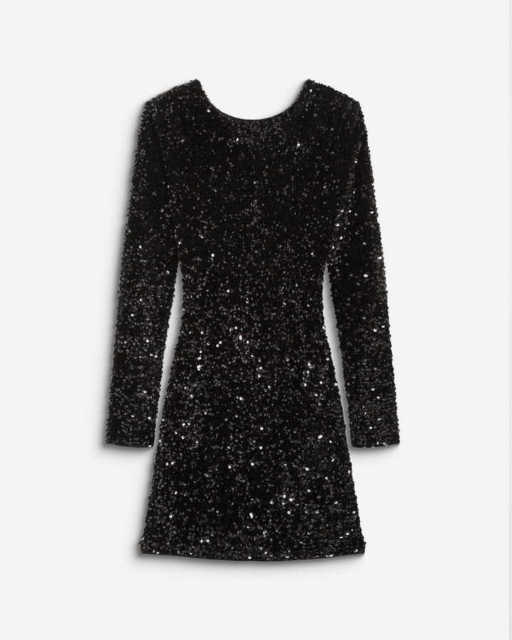 Robe fourreau courte à sequins dos nu noir Bahia