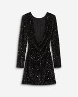 Robe fourreau courte à sequins dos nu noir Bahia