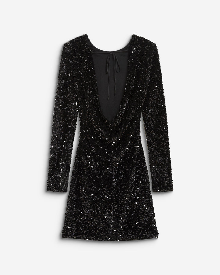 Robe fourreau courte à sequins dos nu noir Bahia