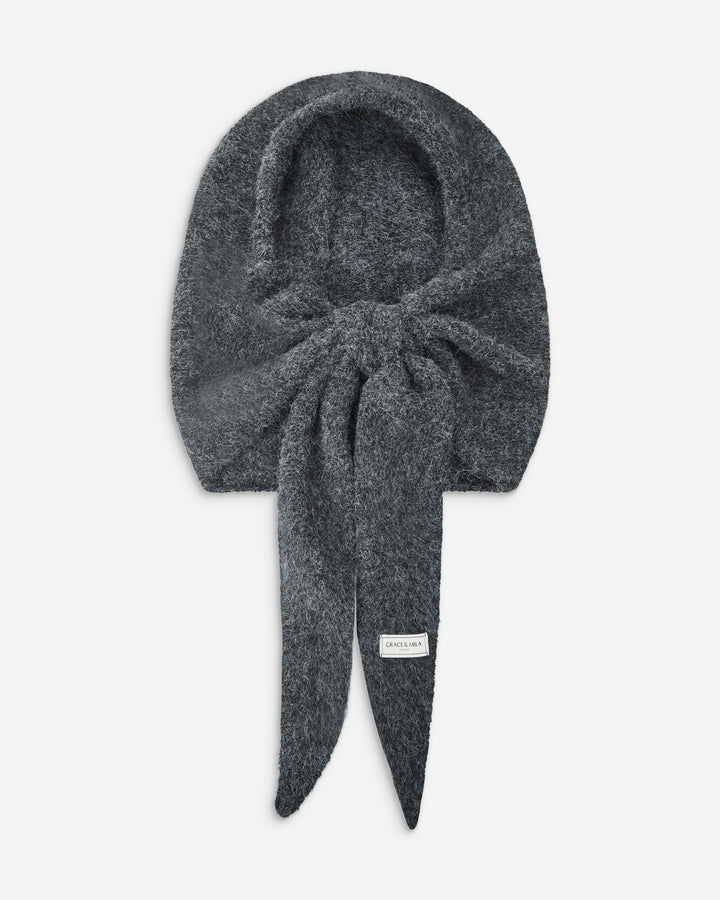 Knitted hooded scarf anthracite Briony