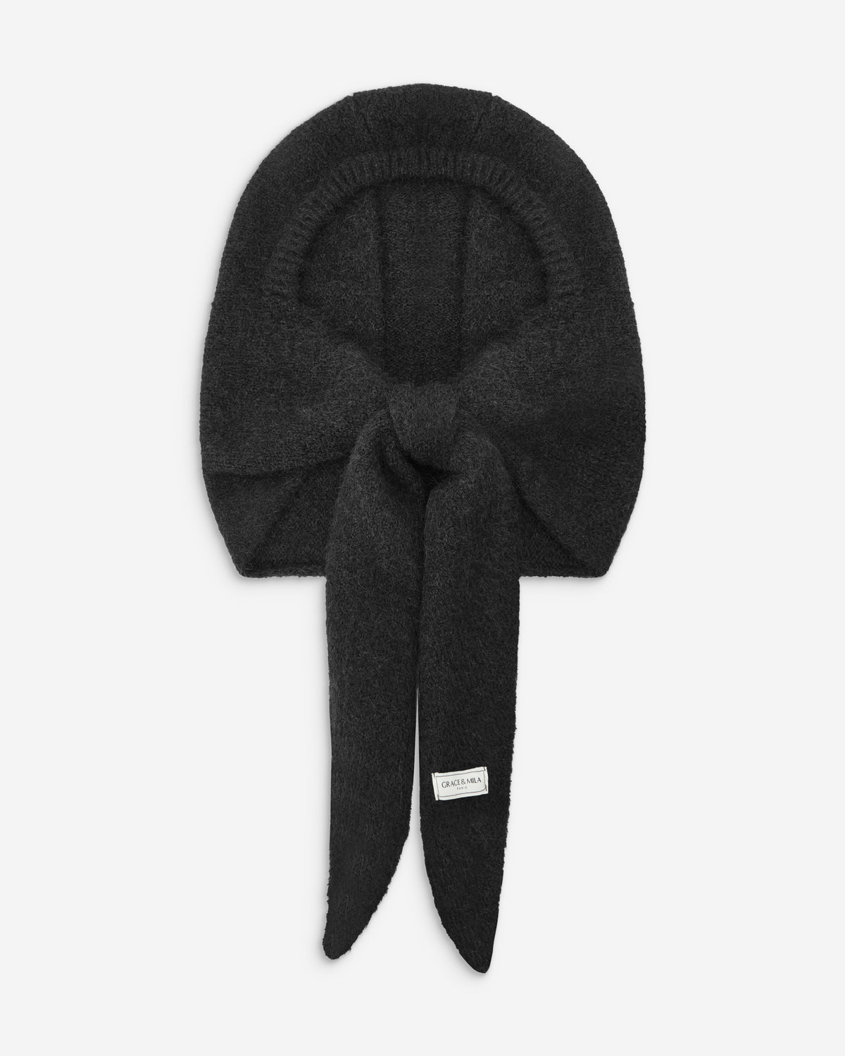 Knitted hooded scarf noir Briony