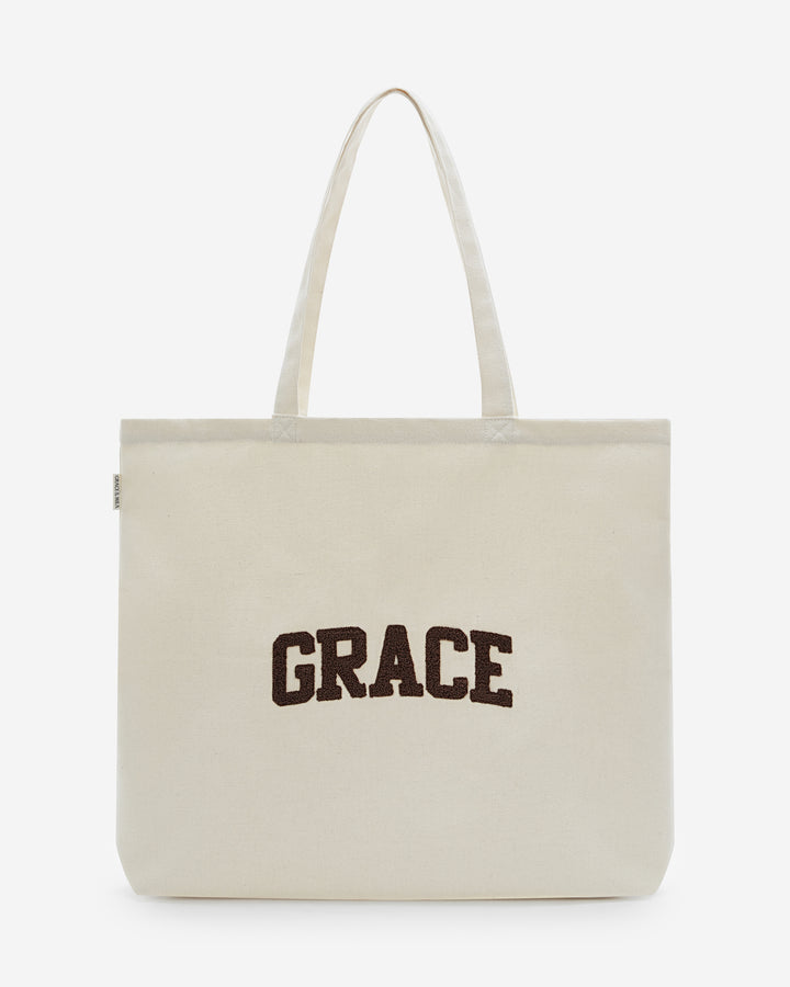 Tote bag large en toile à broderie ecru Brave