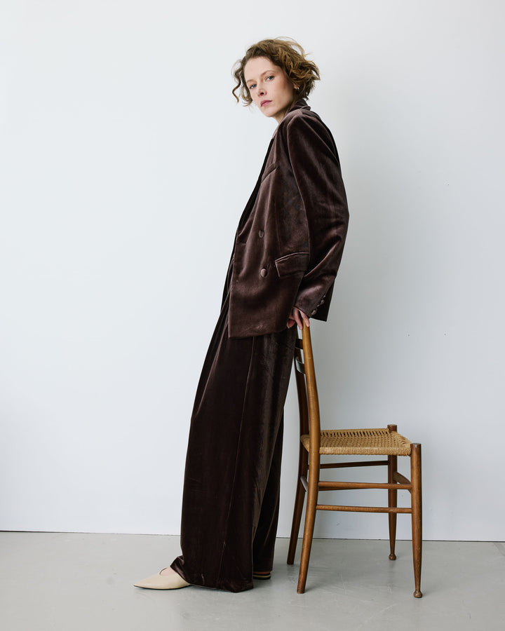 Oversized double breasted velvet blazer chocolat Bradley