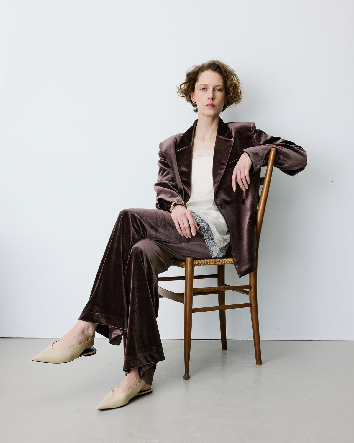 Oversized double breasted velvet blazer chocolat Bradley