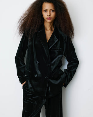 Oversized double breasted velvet blazer noir Bradley