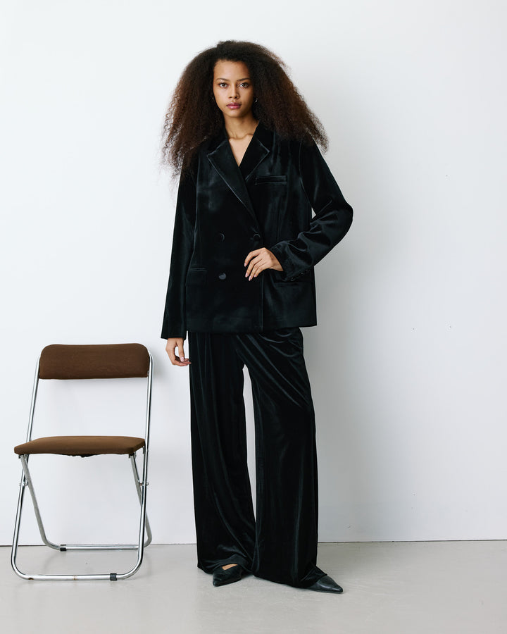 Oversized double breasted velvet blazer noir Bradley