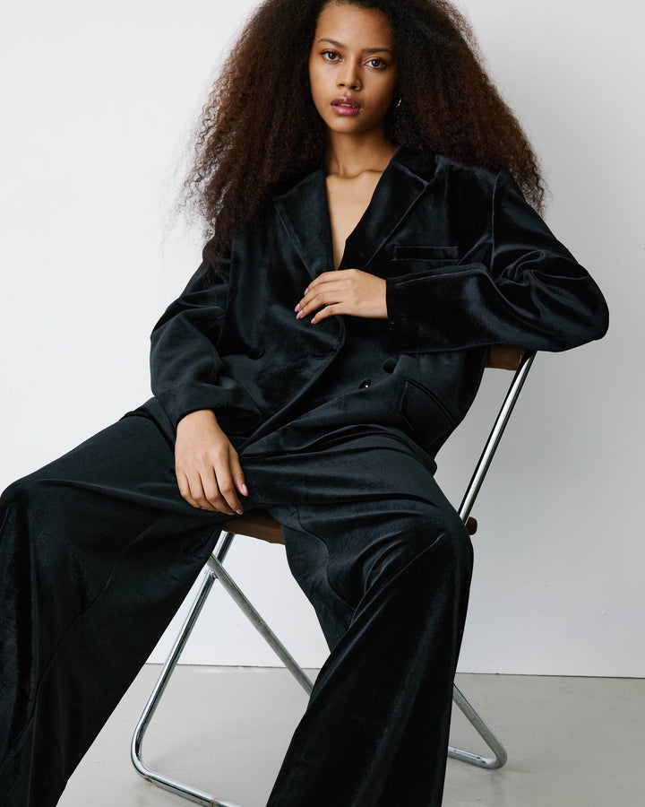 Oversized double breasted velvet blazer noir Bradley