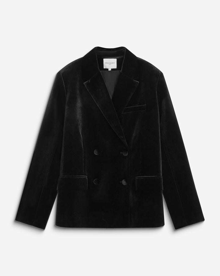 Oversized double breasted velvet blazer noir Bradley