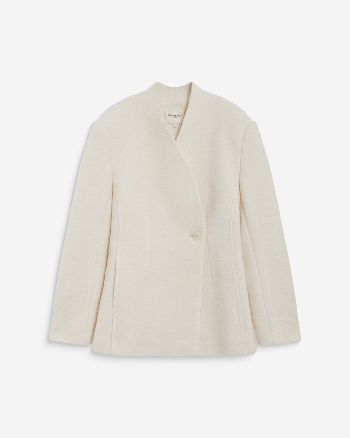 Blazer cruzado sin solapas de mezcla de lana en color crudo Berlin