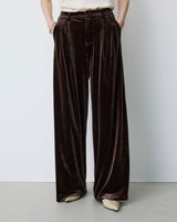 Wide-leg velvet tailored pants chocolat Benson