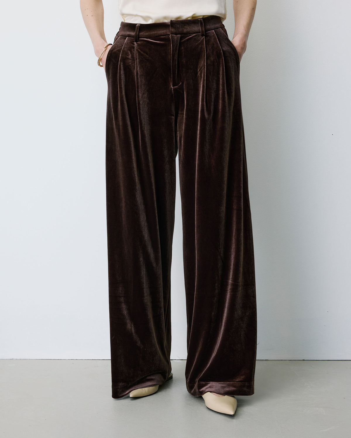 Wide-leg velvet tailored pants chocolat Benson
