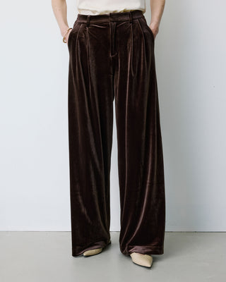 Wide-leg velvet tailored pants chocolat Benson