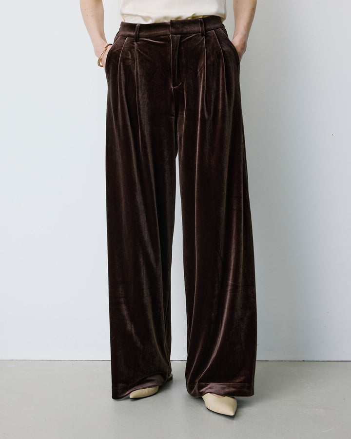 Wide-leg velvet tailored pants chocolat Benson
