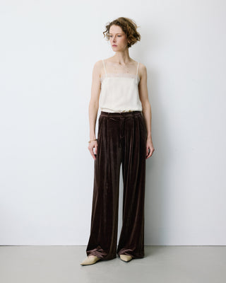 Wide-leg velvet tailored pants chocolat Benson