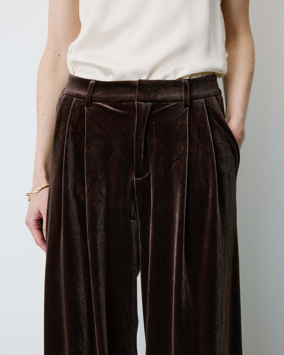 Wide-leg velvet tailored pants chocolat Benson