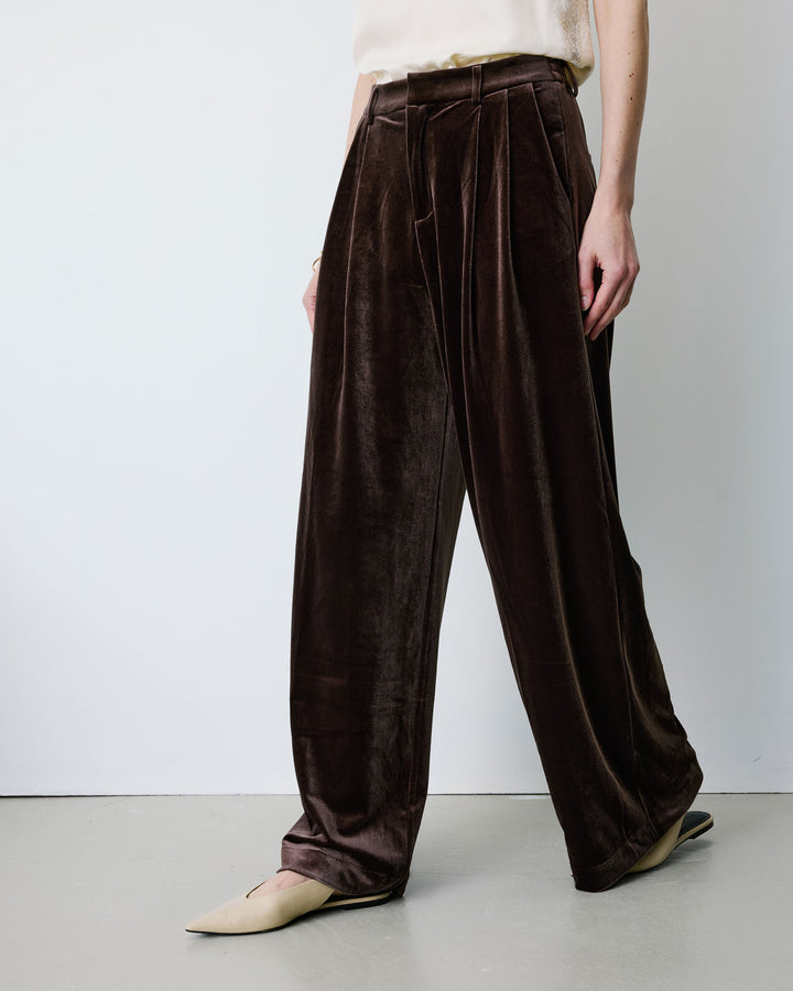 Wide-leg velvet tailored pants chocolat Benson