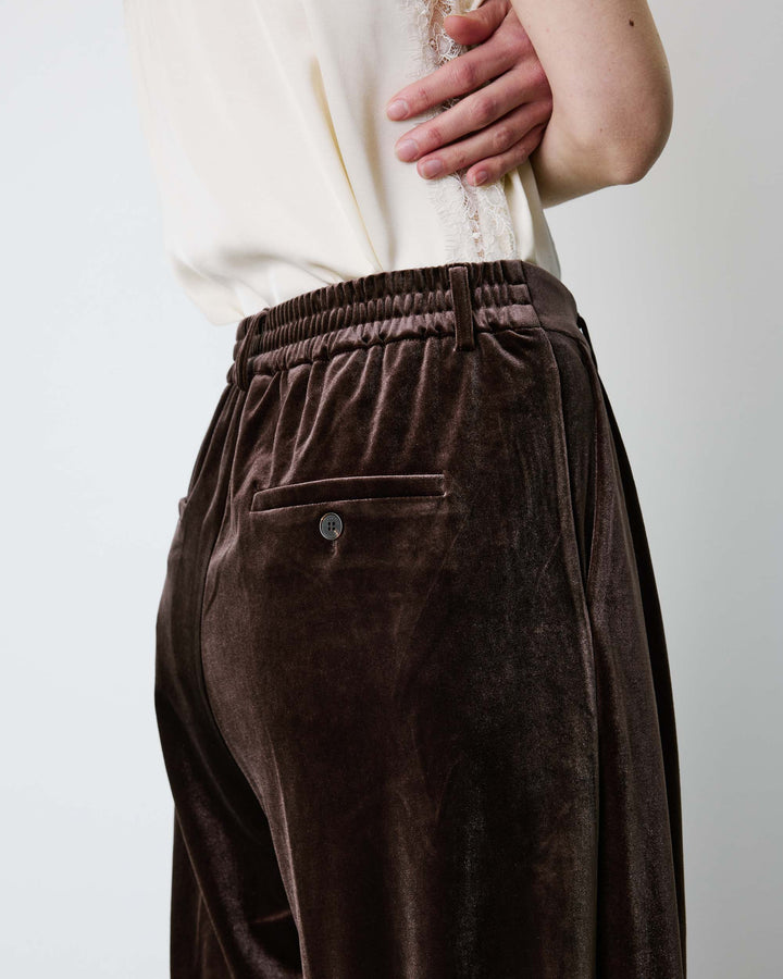 Wide-leg velvet tailored pants chocolat Benson
