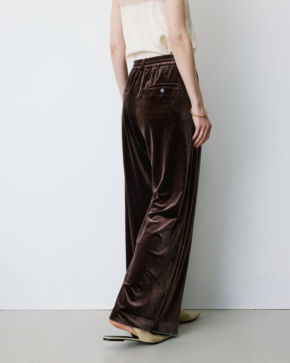 Wide-leg velvet tailored pants chocolat Benson