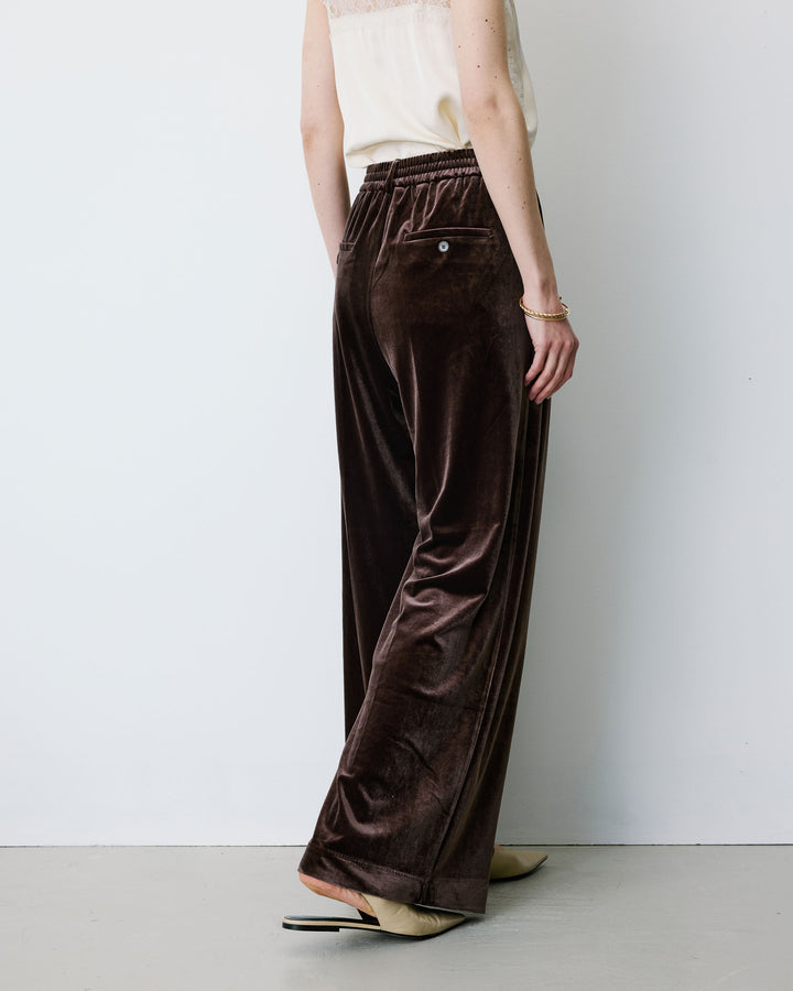 Wide-leg velvet tailored pants chocolat Benson