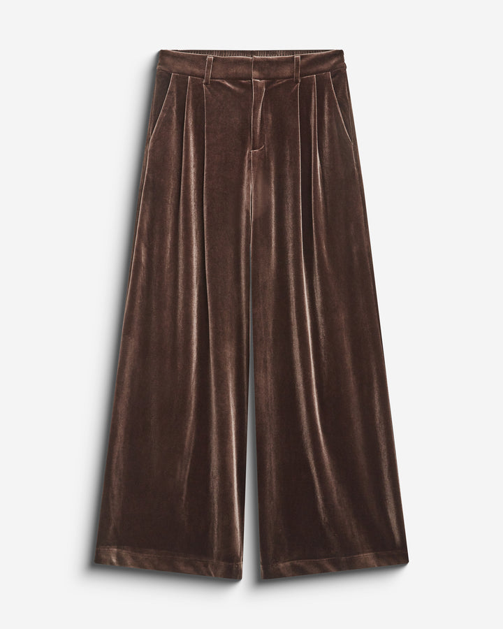 Wide-leg velvet tailored pants chocolat Benson