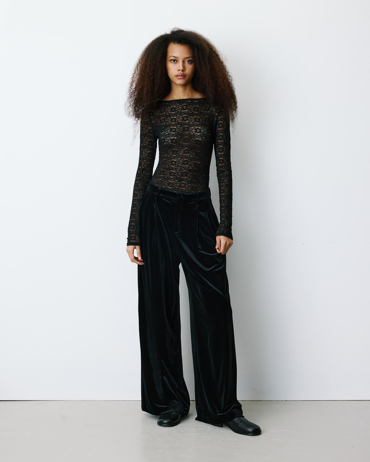 Wide-leg velvet tailored pants noir Benson