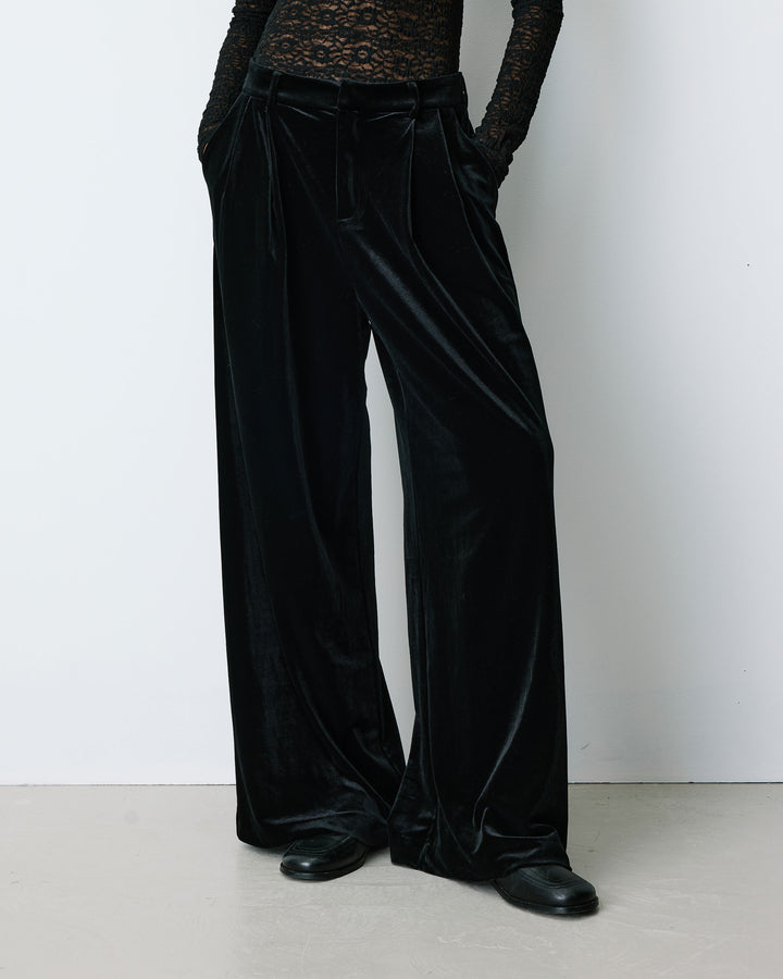 Wide-leg velvet tailored pants noir Benson