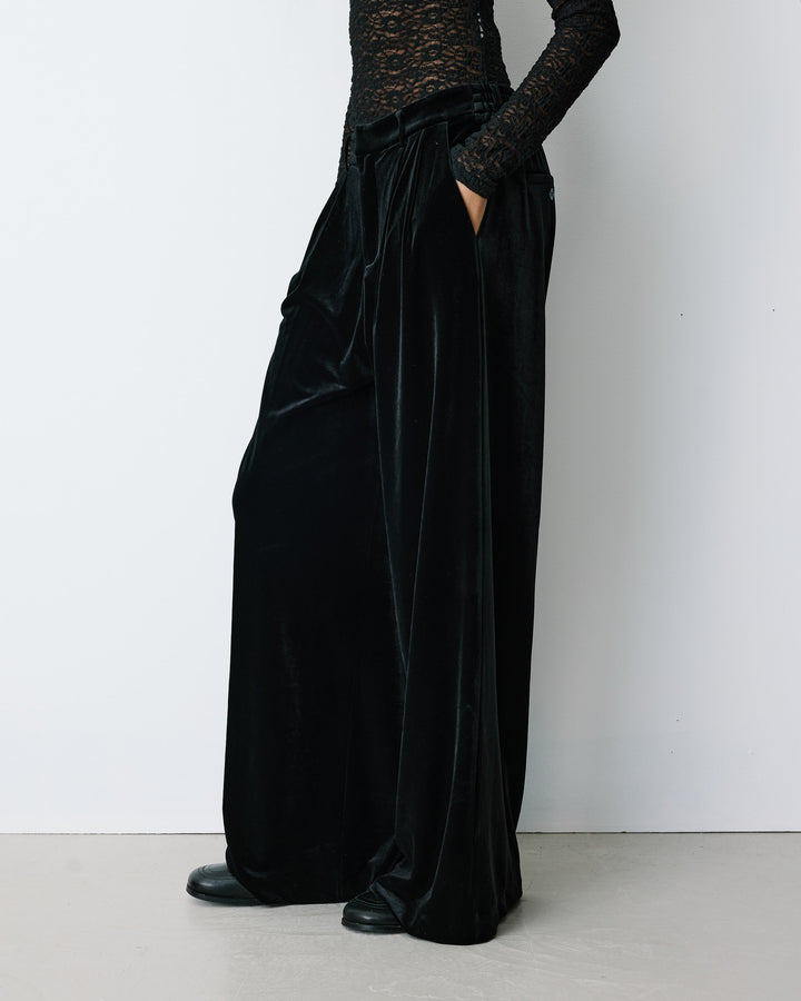 Wide-leg velvet tailored pants noir Benson