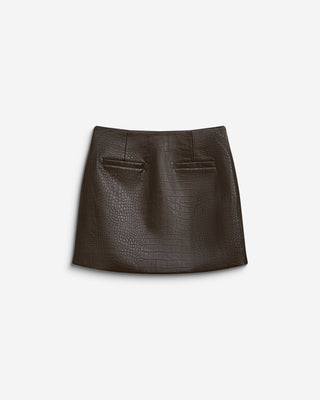 Mini-jupe en similicuir effet croco chocolat Betty