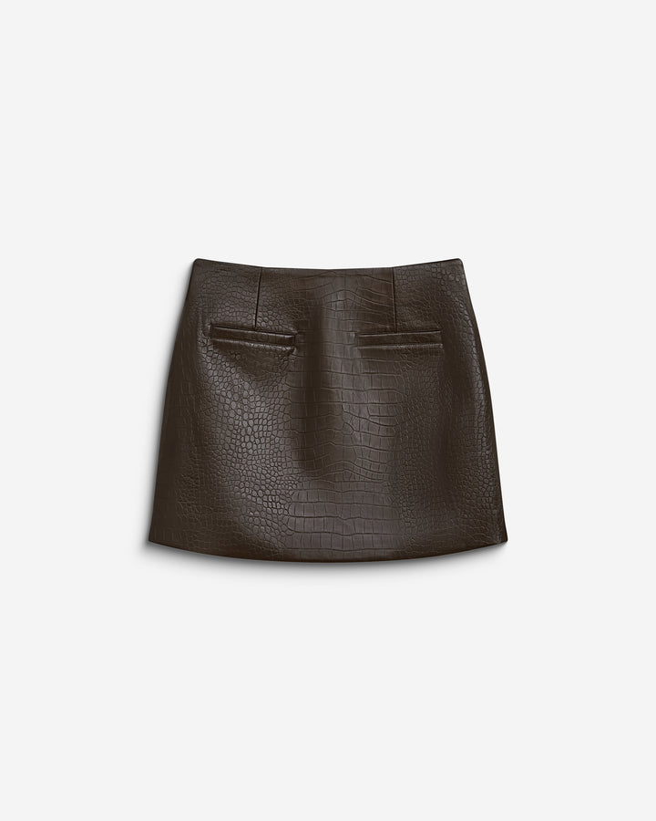 Mini-jupe en similicuir effet croco chocolat Betty