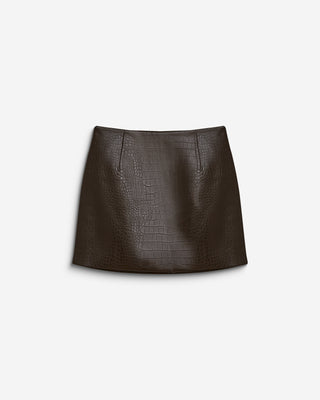 Mini-jupe en similicuir effet croco chocolat Betty